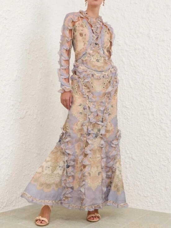 Zimmermann Dresses & Skirts - Pastel Floral Ruffled Cutout Dress